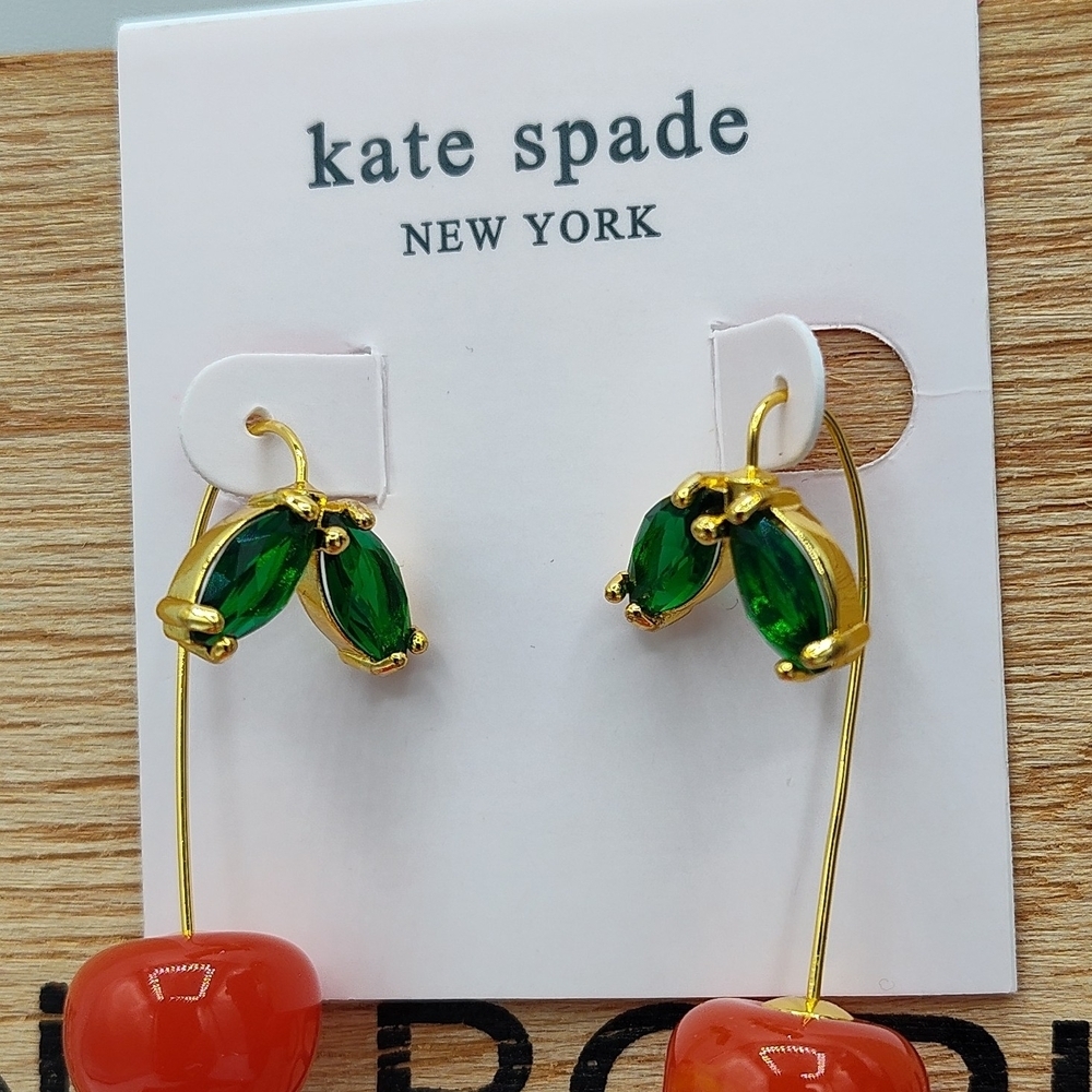 NWT Kate Spade Vibrant Red and Green Cherry Drop Earrings - Picture 5 of 6